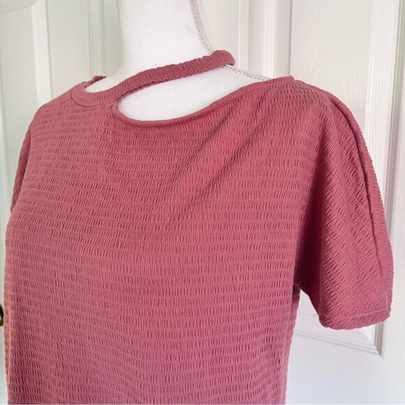 Gibsonlook Asymmetrical Ruched Knit Top Terracotta Medium NWOT - Picture 2 of 7